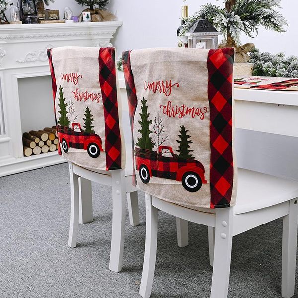

christmas dining chair slipcovers back cloth covers tree and car pattern for home festival decoration qp