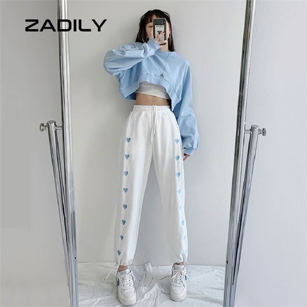 

zadily street style high waist loose cotton sweatpants tie feet women hip hop pants summer fashion female trousers 210521, Black;white