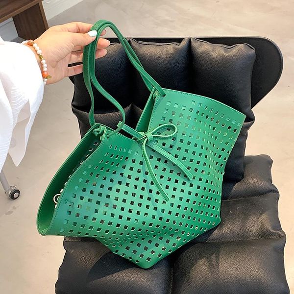 

evening bags hollow white messenger bag female soft leather 2-piece set shoulder beach 2021 summer handbag simple bucket