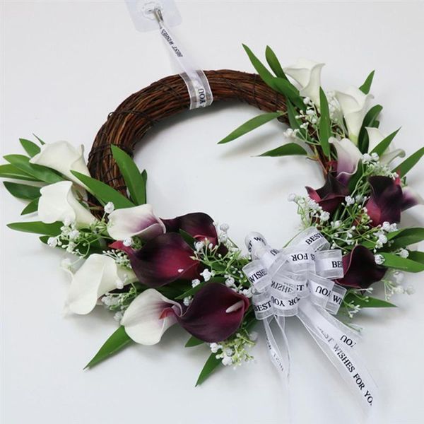 

decorative flowers & wreaths 1pc simulation calla lily garland spring style flower ring wedding layout prop hanging wreath holiday interior