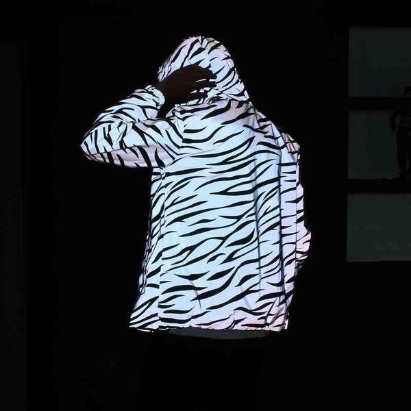 

women's jackets spring stripe reflective jacket women harajuku windbreaker oversize hooded outwear hip-hop streetwear shiny overco, Black;brown