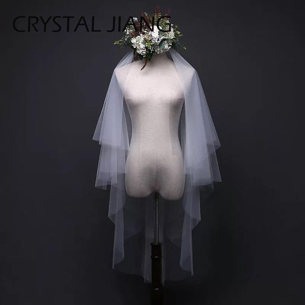 

bridal veils white ivory short raw edge elegance simple 4 layers, Black