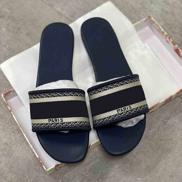 

women dway slide slippers embroidered flat sandles blue cotton stripe slipper leather sole silver metallic shoes outdoor casual zlh, Black
