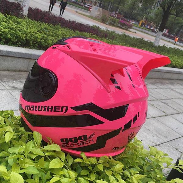 

motorcycle helmets pink color winter season helmet full face with horns casco