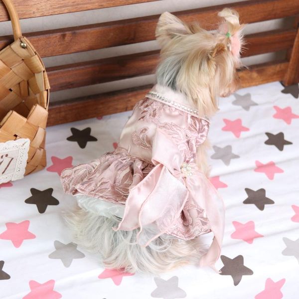 

dog apparel high-end luxury emboridery bow tie dresses wedding princess banquet pet clothes clothing autumn chihuahua yorkie maltese