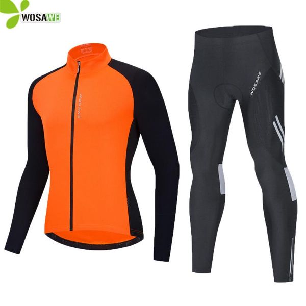 

racing sets wosawe long sleeve cycling suit reflective shirts windproof padded pants tight trousers bicycle mtb uniform jersey clothing set, Black;blue