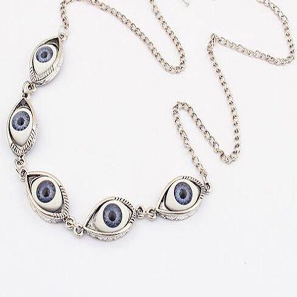 

pendant necklaces vintage bronze turkish devil evil eyes necklace punk bff statement steampunk choker for women witch gothic jewelry gift, Silver