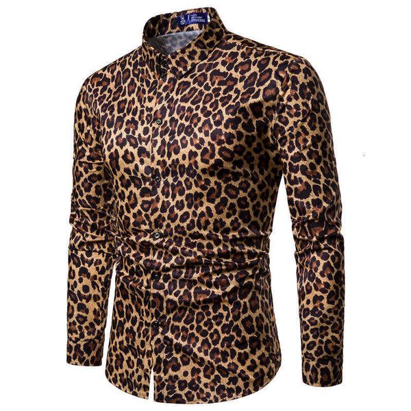 

men's casual shirts males clothing digital designer fashion leopard print single breasted mens lapel pa5z, White;black