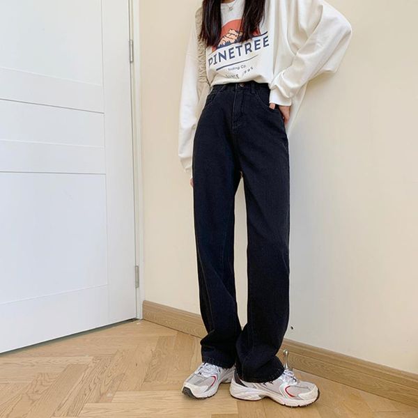 

women's jeans woman casual korean fashion loose straight leg highwaist female streetwear spring and autumn trousers pantalon femme, Blue