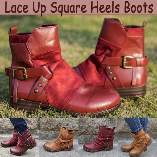 

boots leisure ladies boot outdoor solid square heels shoes women slip-on vintage thick-soled plus velvet short snow simple, Black