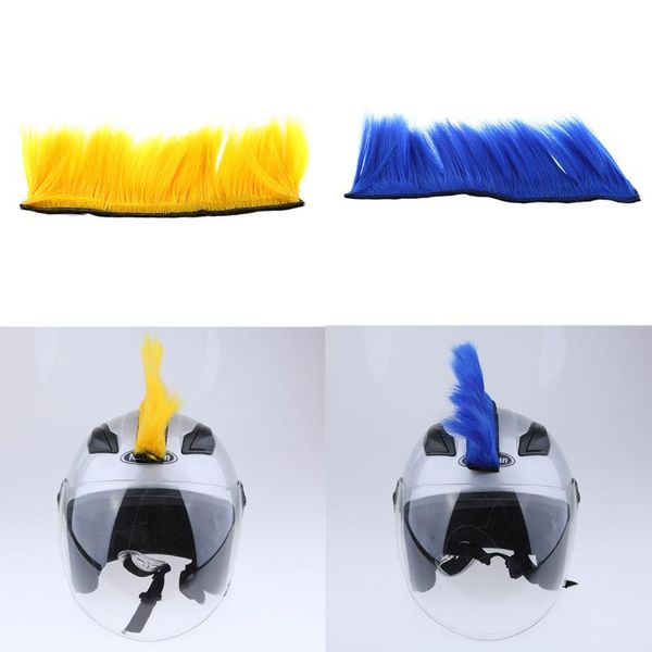 

motorcycle helmets motorbike wig punk helmet mohawk costumes hairpiece yellow/blue