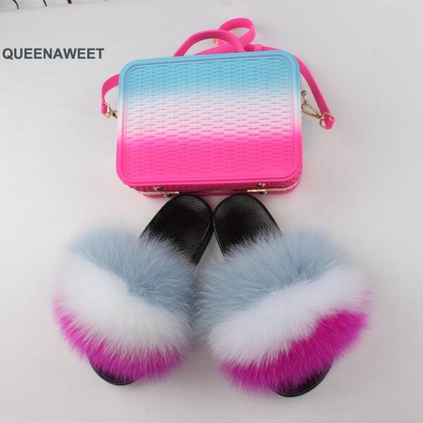 

slippers fur women cute candy color bag ladies furry summer fluffy sandals slides big size, Black