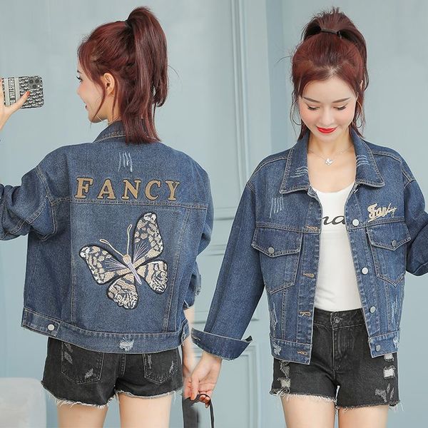 

women butterfly denim jacket autumn winter 2021 runway cool jeans coat casual street outwear female arrivals women's jackets, Black;brown