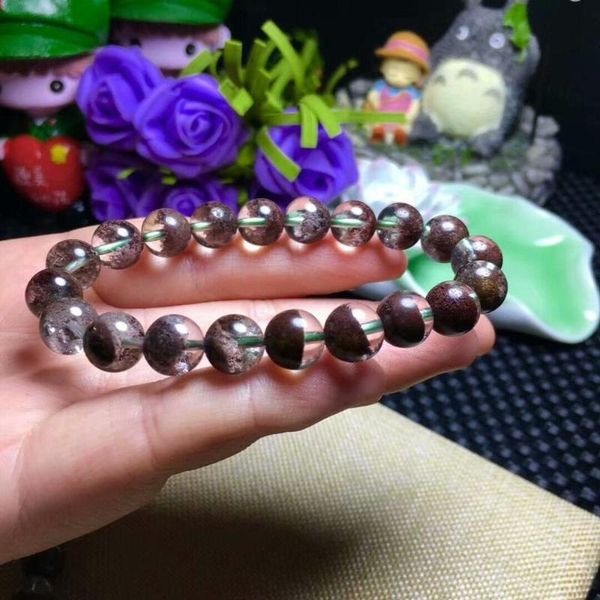 

natural crystal bracelet red phantom ghost quartz 9mm beaded, strands, Black