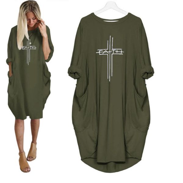 

casual dresses ladies sweatshirt women's round neck long sleeve pullover pocket dress letter print spring and autumn loose knee length, Black;gray