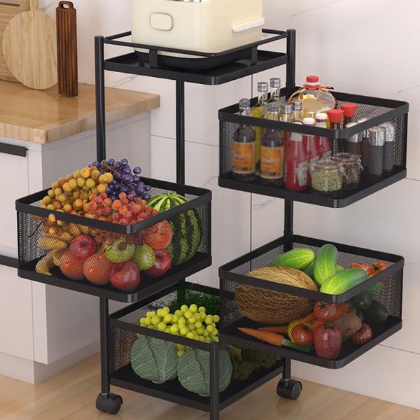 

hooks & rails metal kitchen shelf circular rotation multi-layer storage rack sundries fruit basket supplies bathroom organizer