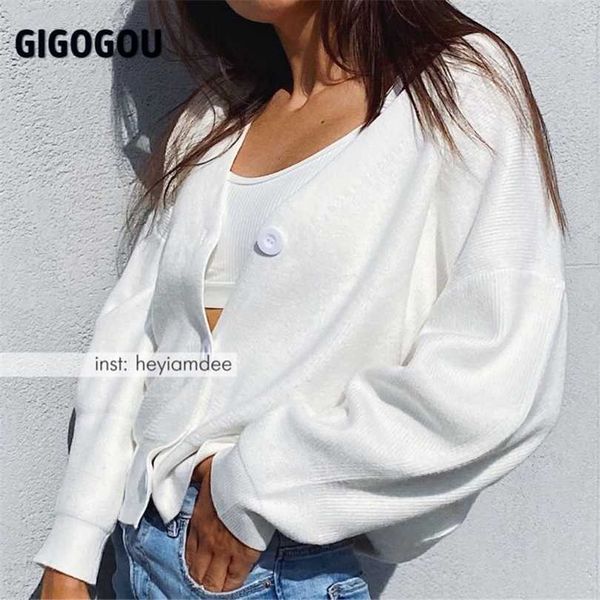 

gigogou knit sweater women autumn female casual long sleeve button cardigan knitted sweaters coat femme winter warm clothes 211018, White;black