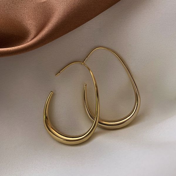 

oval designer u-shaped earrings women's french minimalist scenery face metal temperament ins fashion, Golden
