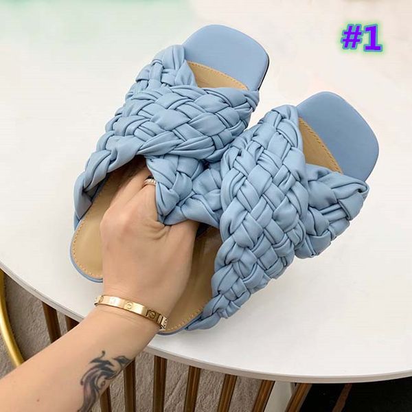 

big size 35-42 flat slides lido sandals woven women slippers square mules shoes ladies wedding heels dress high quality, Black