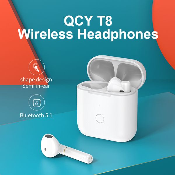 

qcy t8 bluetooth earphone semi-in-ear wireless tws dual connection headphone hall magnetic earbuds with microphone headset