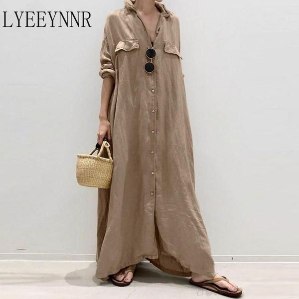 

casual dresses lyeeynnr office ladies shirt dress women turn down collar full sleeve loose long japan style, Black;gray