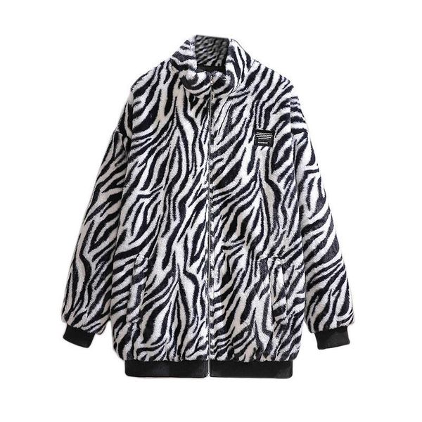 

women's jackets oversize zebra pattern plush coat women autumn winter loose warm casual velvet short jacket plus size 6xl bust 115-155c, Black;brown