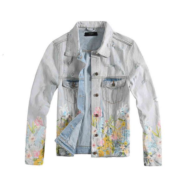 

lau's new denim jacket andy am20 with floral leaf print, Black;brown