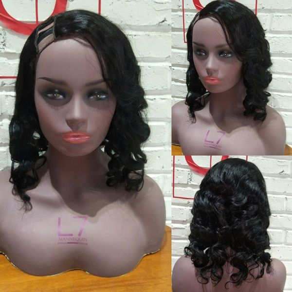 

150% density short u part wig human hair body wave glueless blend with your own hairline minimal leave out non lace for black women baby hai, Black;brown