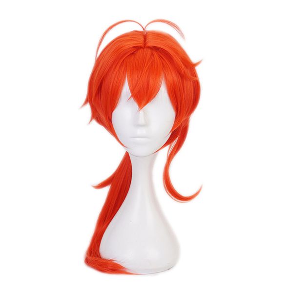 

diluc cosplay wigs game genshin impact orange red long ponytail heat resistant synthetic hair wigs halloween party role play, Black
