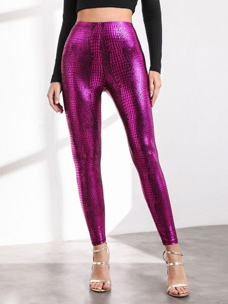 

crocodile embossed leggings 69pb#, Black