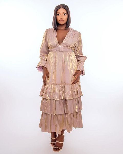 

ethnic clothing african dresses for women 2021 spring and summer long sleeve v-neck dress clothes, Red