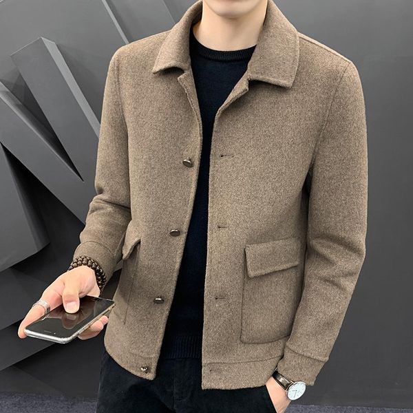 

men's wool & blends men double-sided woolen cloth coat turndown collar casual slim jacket autumn winter business streetwear windbreaker, Black