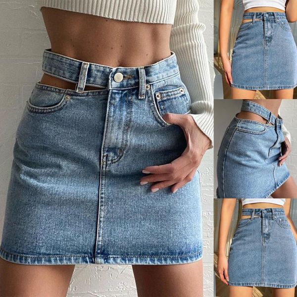 

skirts denim skirt women fashion casual buttocks short ladies summer unilateral hollow out faldas largas mujer, Black