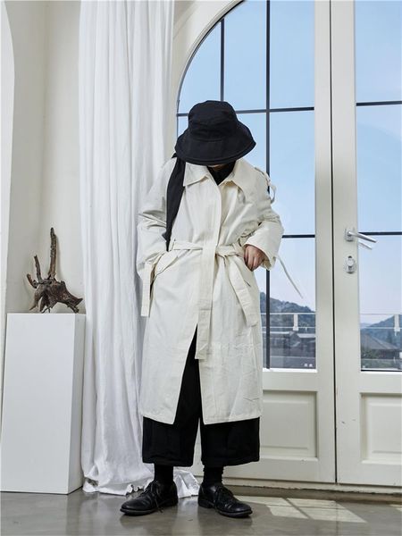 

women's trench coats ladies long coat spring and autumn lapel pure color single breasted heavy industry ultra loose waist, Tan;black