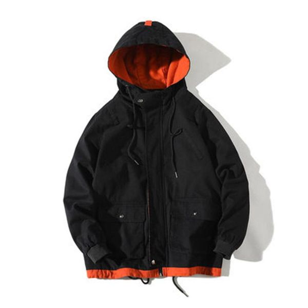 

solid fashion jacket men spring plus size zippper casual hooded loose young roupas streetwear sportswear coat men's jackets, Black;brown