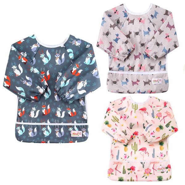 

hair accessories baby bibs feeding clothes cartoon pattern waterproof bib long sleeve burp cloths, Slivery;white