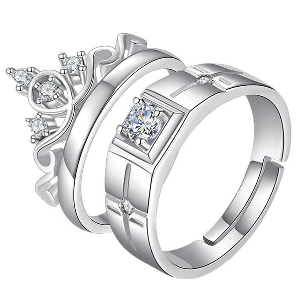 

wedding rings couple ring crown men and women diamond opening proposal, Slivery;golden