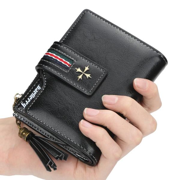 

wallets fashion tassel women's wallet leather small women short zipper ladies coin purse card holder high quality, Red;black