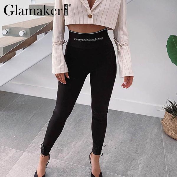 

glamaker black high waist fitness legging female push up work out grey sports jeggings letter printed long leggings 210414