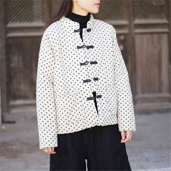 

female outwear sanding dot printing chinese cotton quilted coat, Black