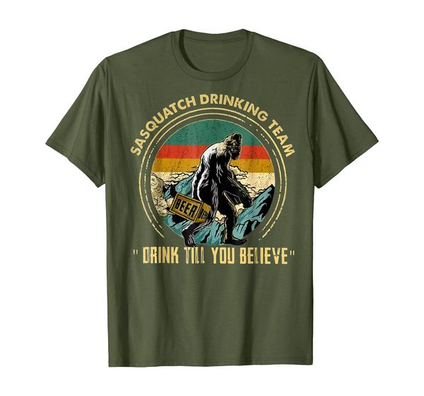 

sasquatch drinking team drink till you believe vintage shirt, White;black
