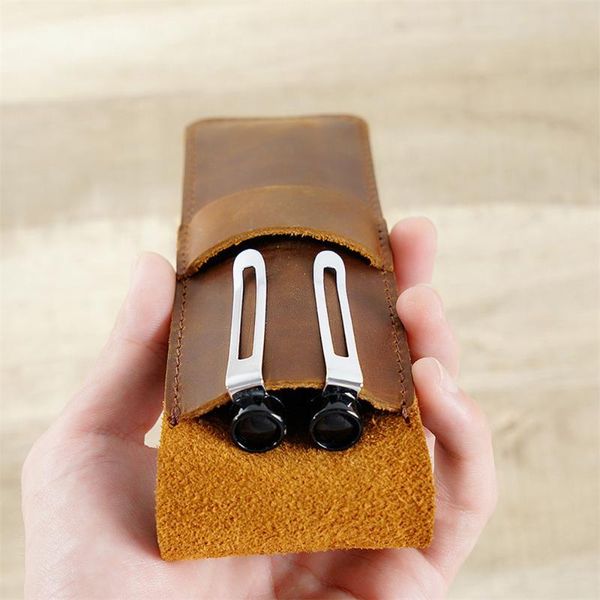 

leather pencil bag from handmade cowhide genuine retro vintage style pen case for journal travel gift bags