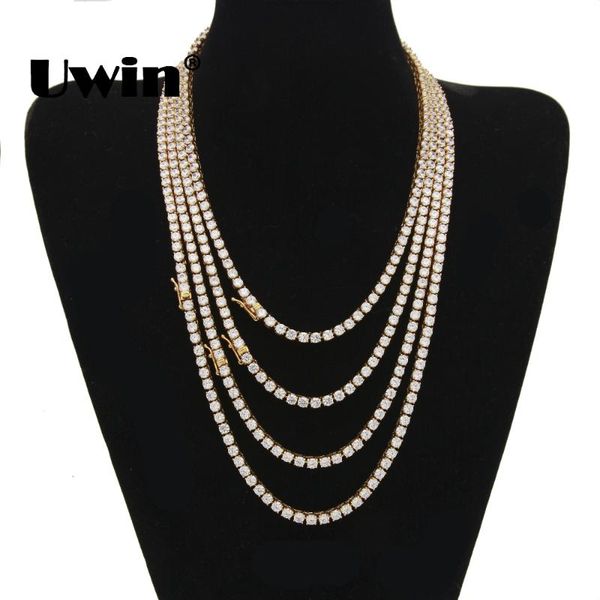 

uwin stainless steel cubic zirconia tennis chains 4mm&5mm&6mm width gold silver color fashion hiphop iced out necklace jewelry