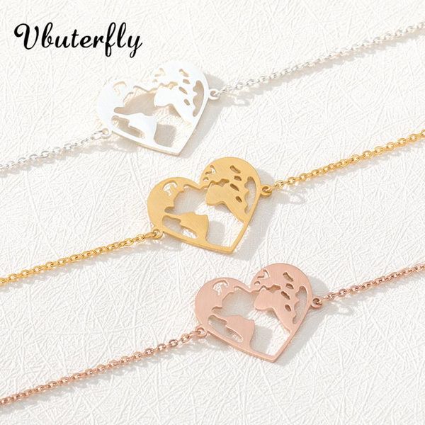 

stainless steel heart map world necklace medallion travel jewelry graduation gift wanderlust kl238dh pendant necklaces, Silver