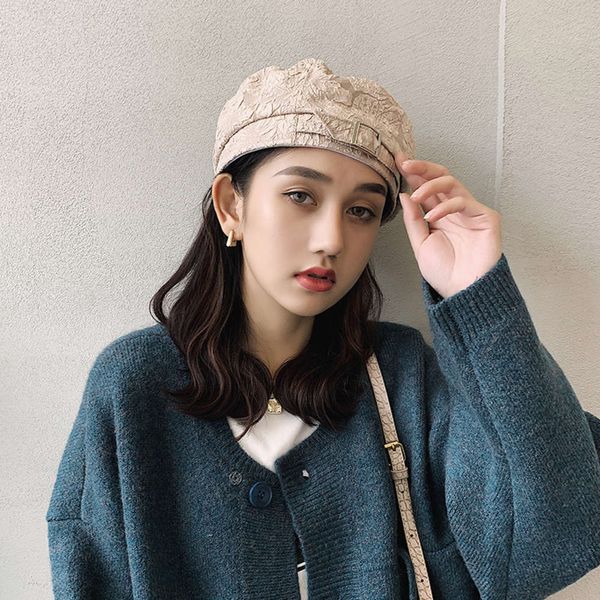 

sun hat hat girl summer autumn thin korean versatile belt buckle beret, Blue;gray