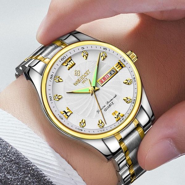 

wristwatches 2021 brand watch men stainless steel business date clock waterproof luminous watches mens luxury sport quartz wrist, Slivery;brown