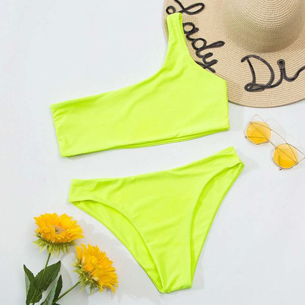 

one shoulder women's solid open back split swimsuit, White;black