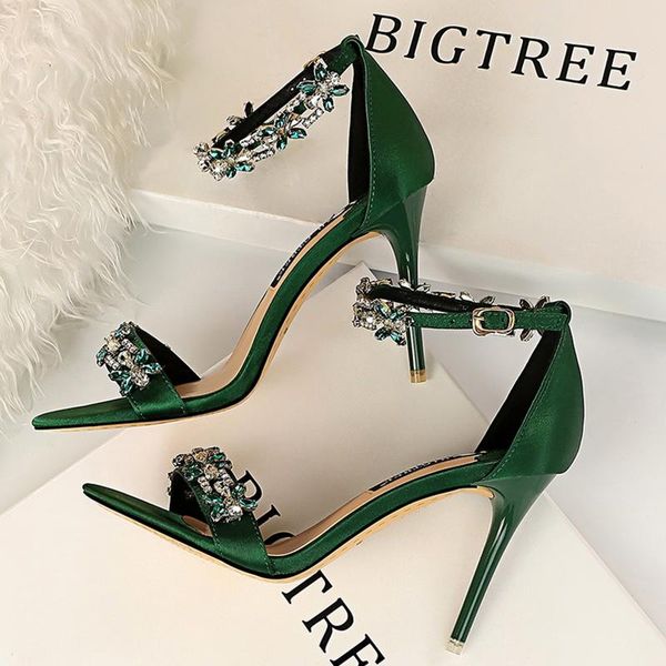 

dress shoes bigtree open toe rhinestones sandals women 2021 designer high heels female summer heeled, Black