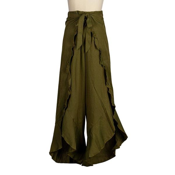 

women's pants & capris 2021 fashion ladies high waist lace-up frilled loose wide leg solid patchwork trimmed oversized, Black;white