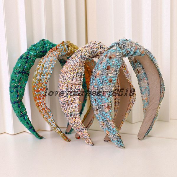 

winter wool plaid knotted headbands bezel hairband women clips hair accessories girls headband opaska do wlosow bandeau femme diademas, Silver